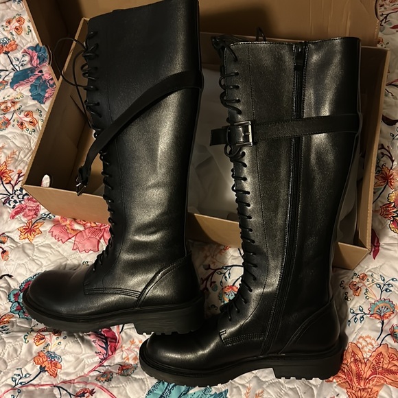 Black Lace Up Combat Boots - Picture 2 of 4